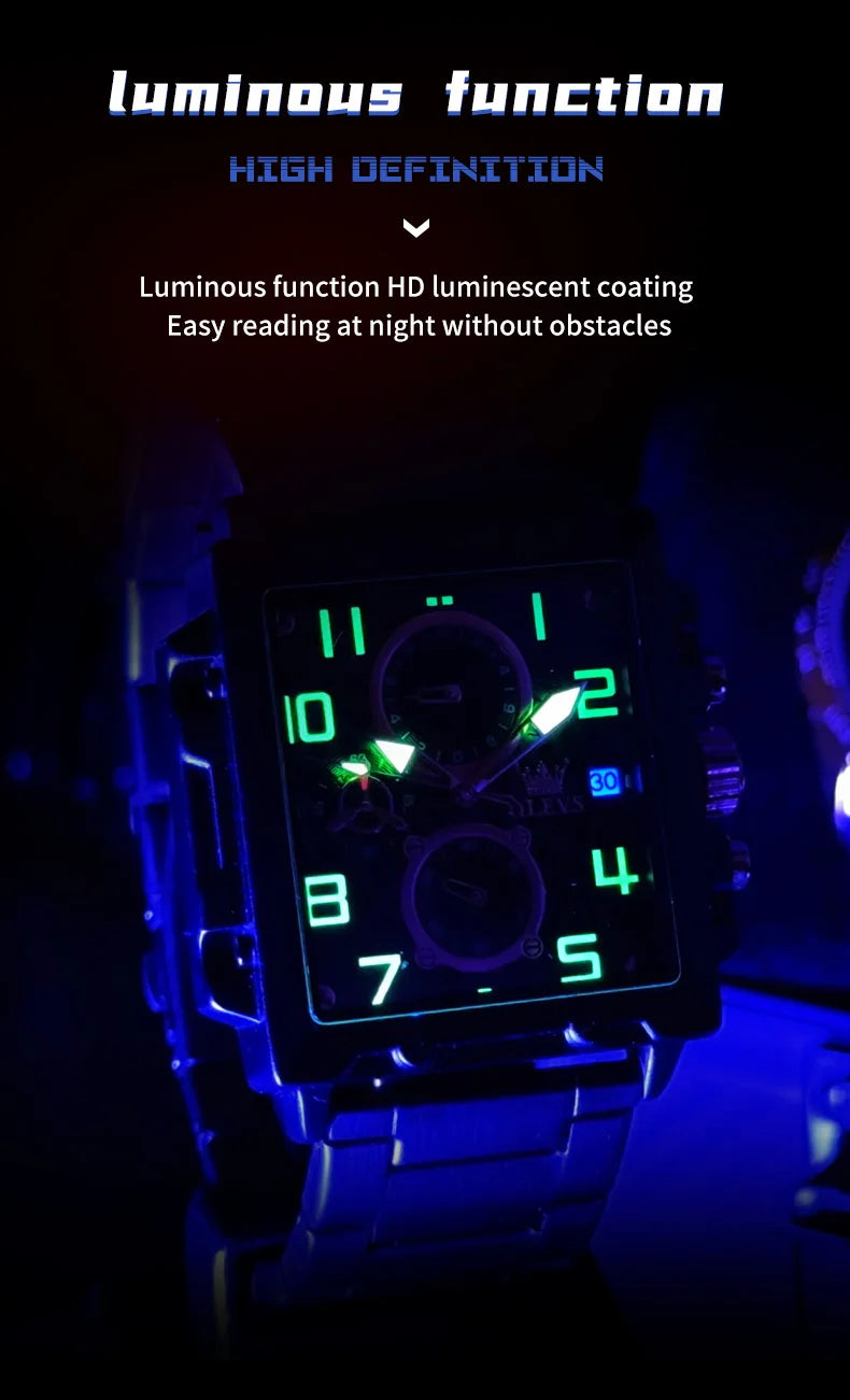 OLEVS 2958 Men Watch Fashion Business Square Quartz Watch Luxury Brand Waterproof Chronograph Formal Sports Men Watch Box Reloj