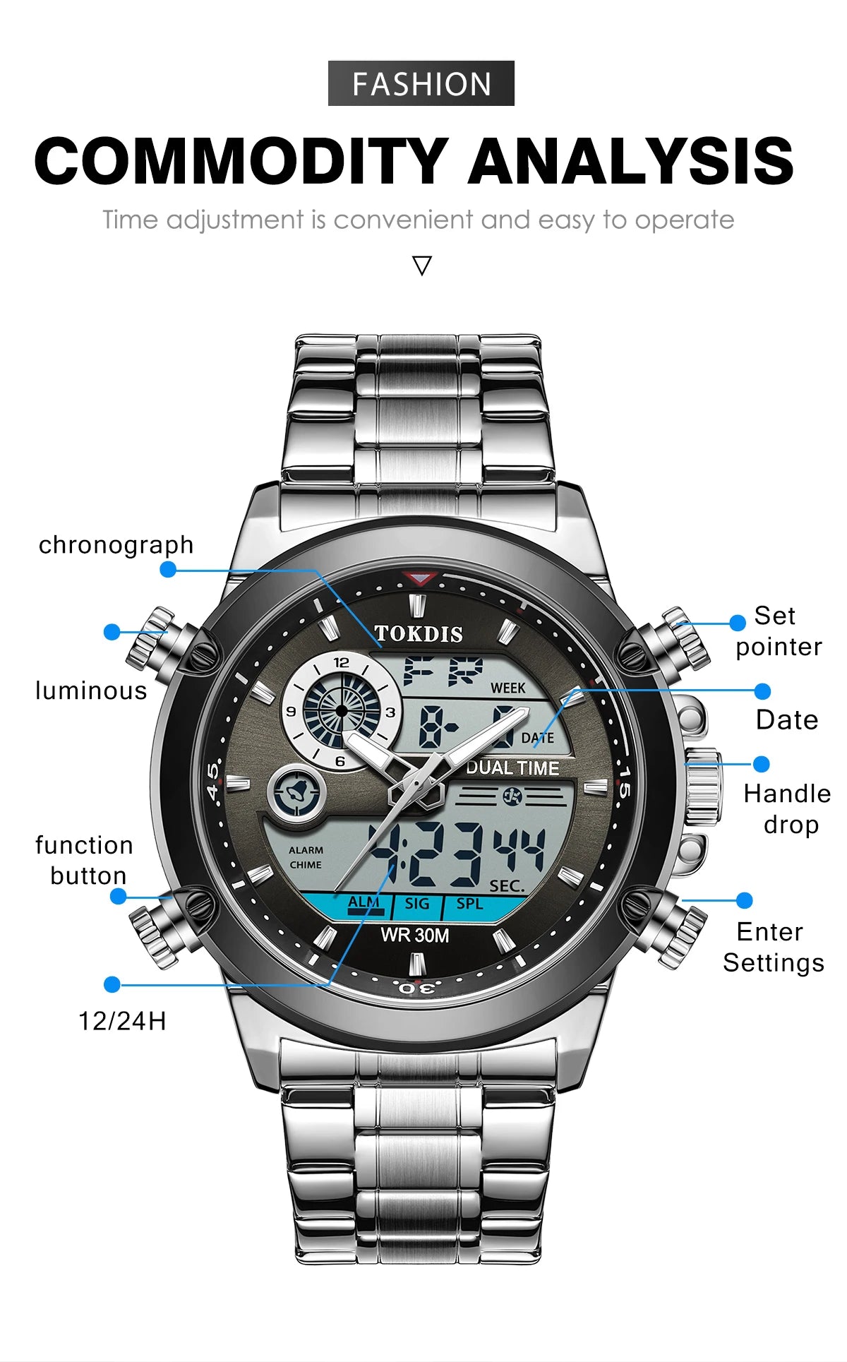 Relogio Masculino Fashion Business Watches For Men Waterproof Luxury Mens Dual Display Quartz Wristwatch Analog Sports Watch Man