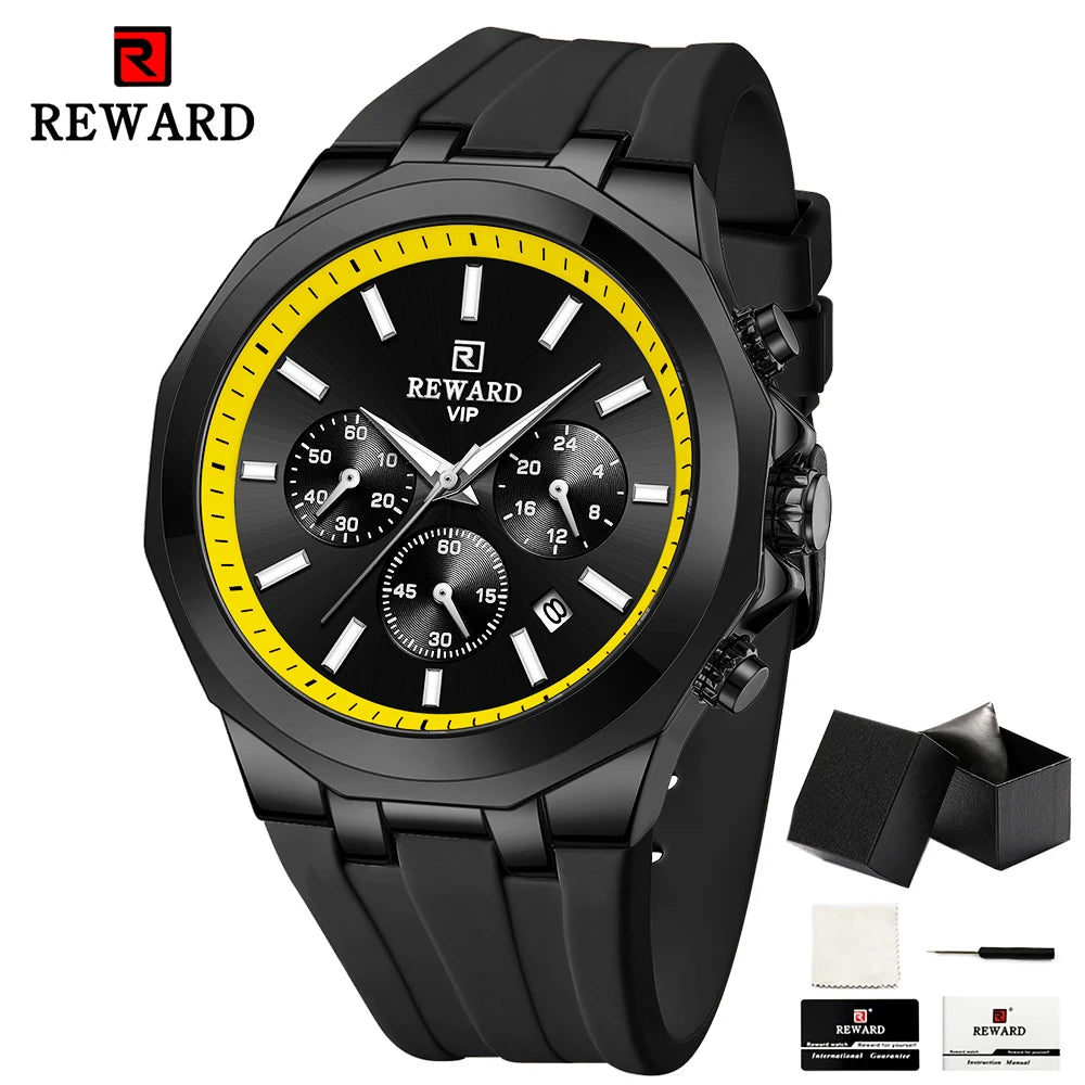 REWARD Mens Watches Top Luxury Brand Waterproof Sport Wrist Watch Chronograph Quartz Military Genuine Relogio Masculino