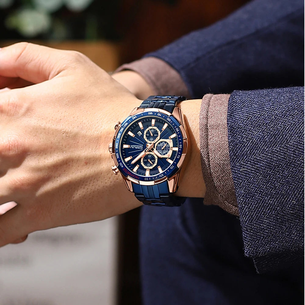 CRRJU Men's Watches Fashion Business Multifunction Quartz Chronograph with Auto Date and Luminous Hands Relogio Masculino