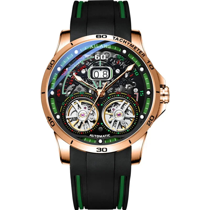 Luxury Sports Double Tourbillon Watches for Men Fashion Calendar Mechanical Watch Waterproof Luminous Clock Mens