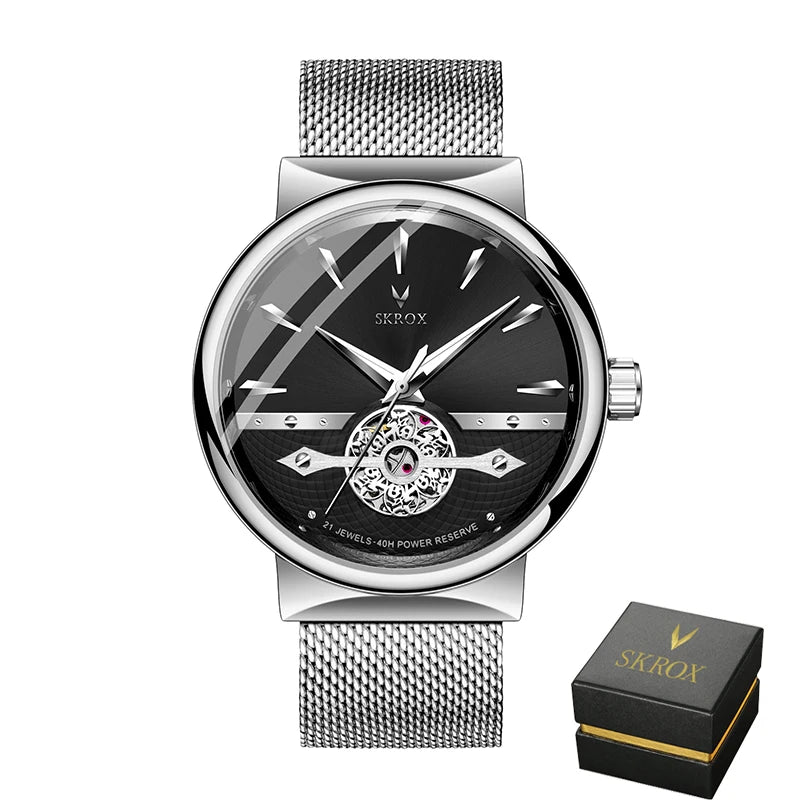 2025 SKROX Original High-End Luxury Elegant Automatic Movement Clockwork Thin Man Watch Mechanical Waterproof Male Wrist Watches