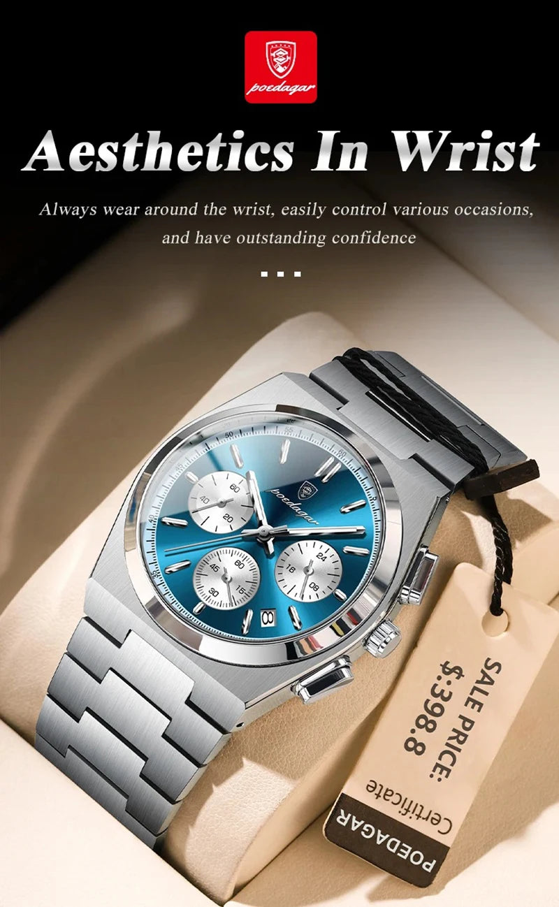 Classical Stop Watch Men Watches 2024 Luxury Sport Three-Eyes Multifunction Quartz Wristwatch Man Clock Waterproof Luminous Date