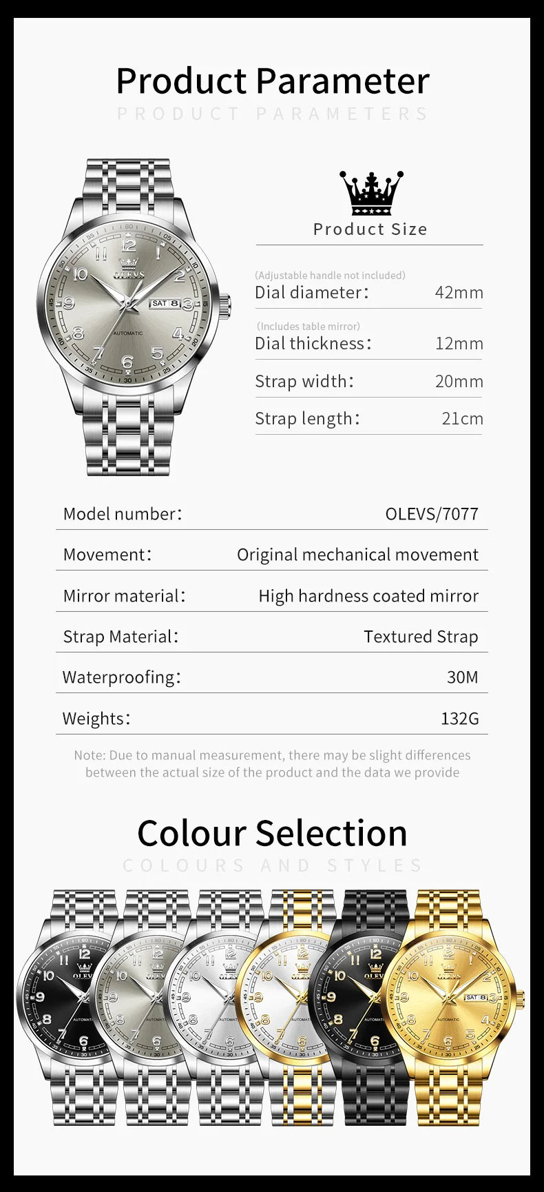 OLEVS Luxury Watch For Men automatic mechanical Wristwatches Classic Men Watch Waterproof Gray Dial Luxury Brand Date Week 7077