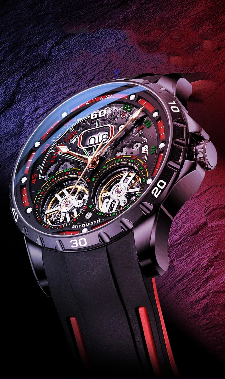 Luxury Sports Double Tourbillon Watches for Men Fashion Calendar Mechanical Watch Waterproof Luminous Clock Mens