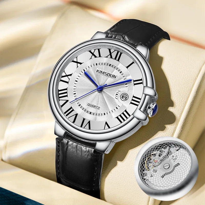 2025 Brand Men Watch Business High-end Transparent Waterproof Leather Strap Rome Battery Male Fashion Quartz Clock Watches gift