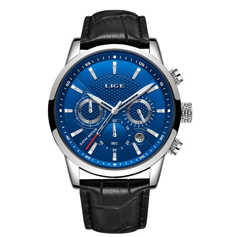 2023 New Mens Watches LIGE Top Brand Leather Chronograph Waterproof Sport Automatic Date Quartz Watch For Men Relogio Masculino