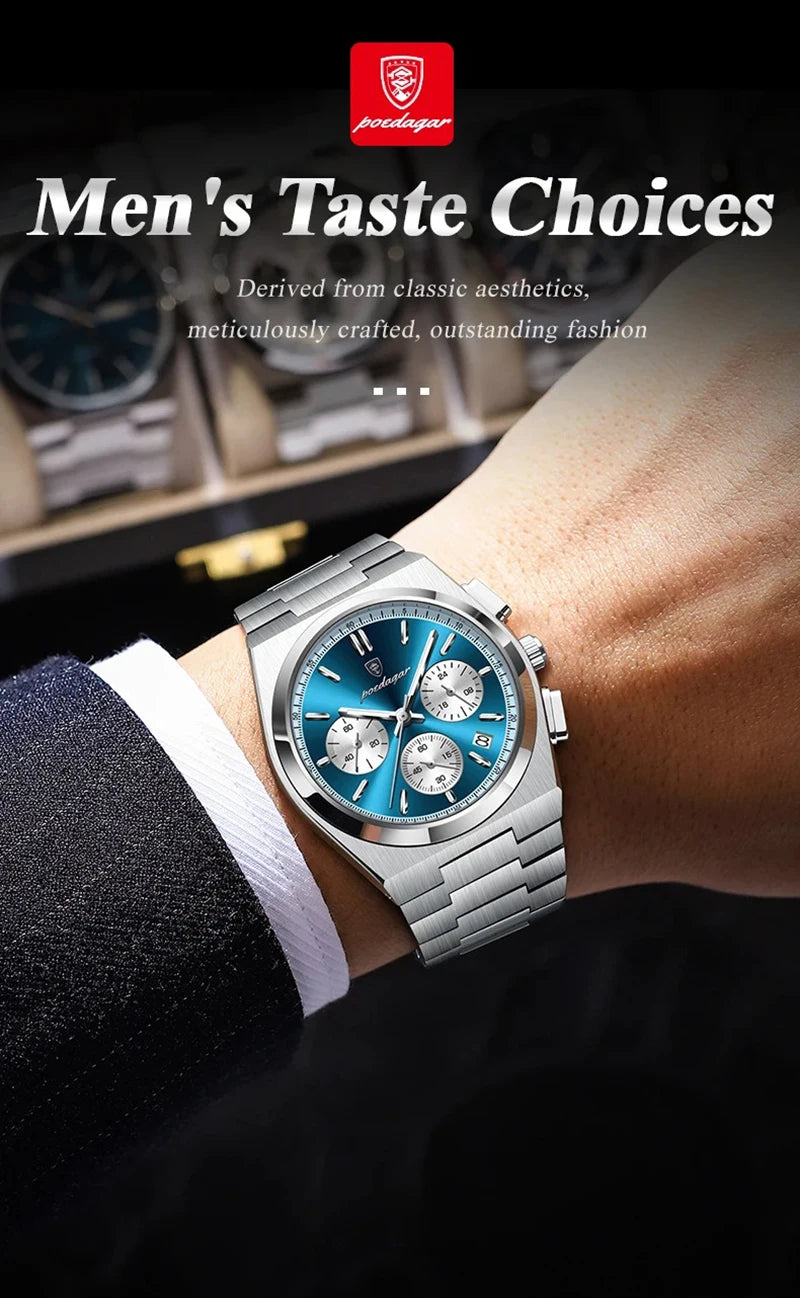 Classical Stop Watch Men Watches 2024 Luxury Sport Three-Eyes Multifunction Quartz Wristwatch Man Clock Waterproof Luminous Date