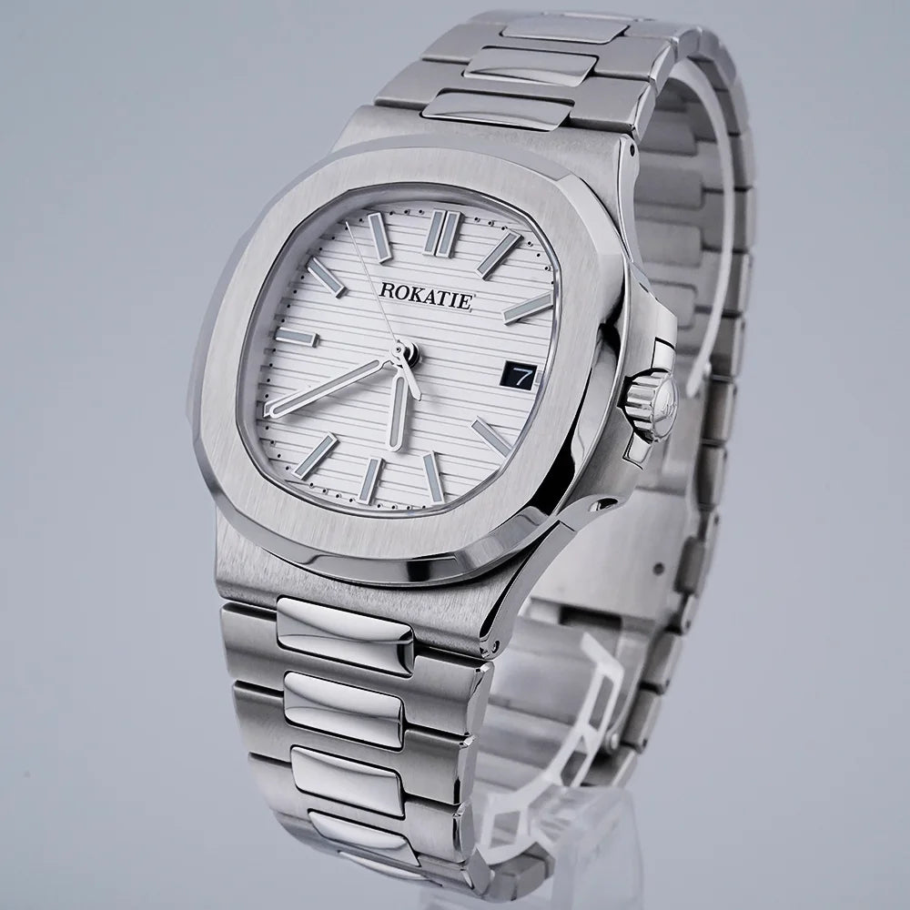 ROKATIE 2024 Luxury 9015 Japanese Movement Stainless Steel Watch 38mm Case Luminous Feature Day 50m Waterproof Watches for men