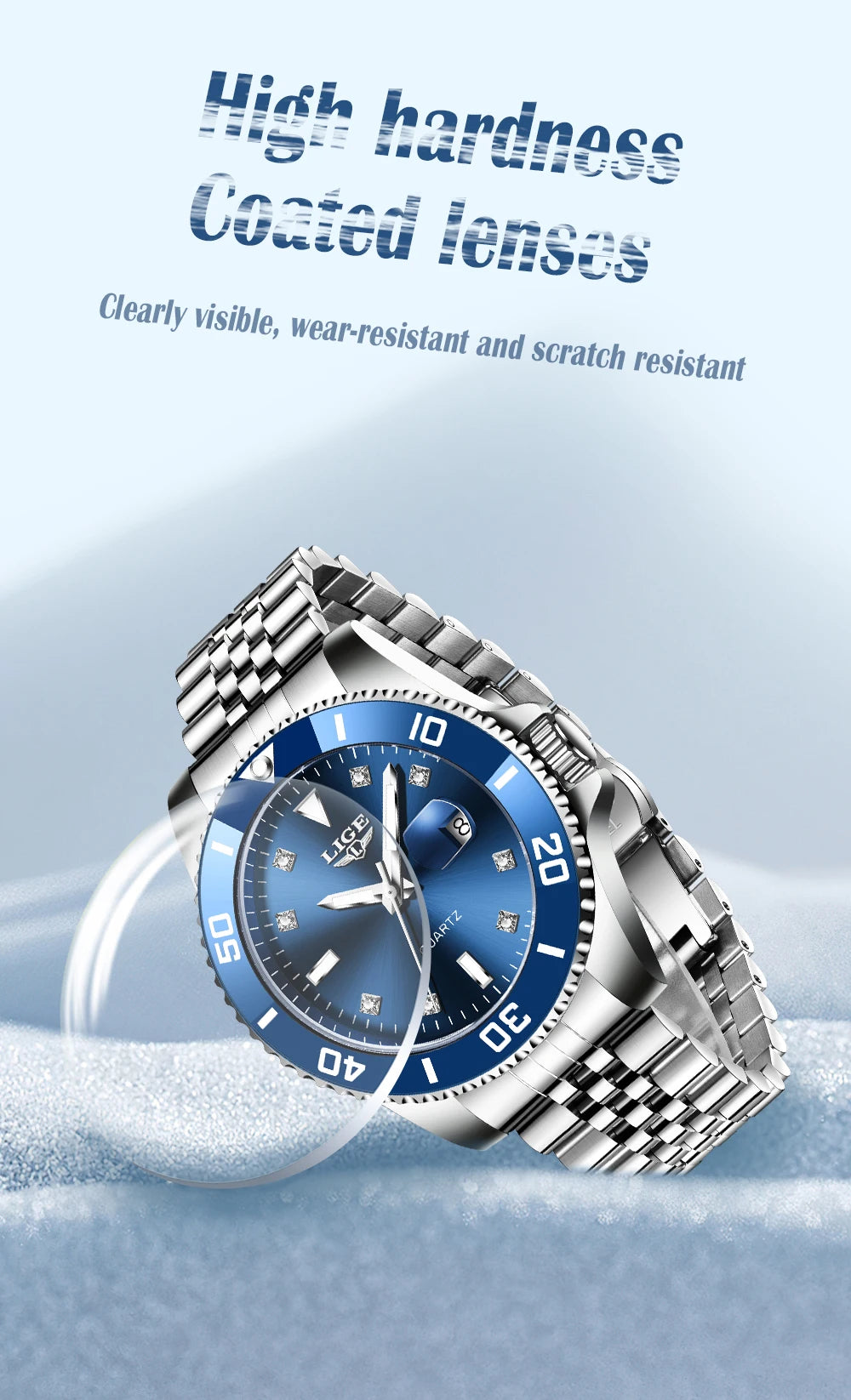 LIGE Men Top Brand Luxury Watch Fashion Diver 30ATM Waterproof Wristwatch Date Clock Sport Quartz Watches Mens Relogio Masculino