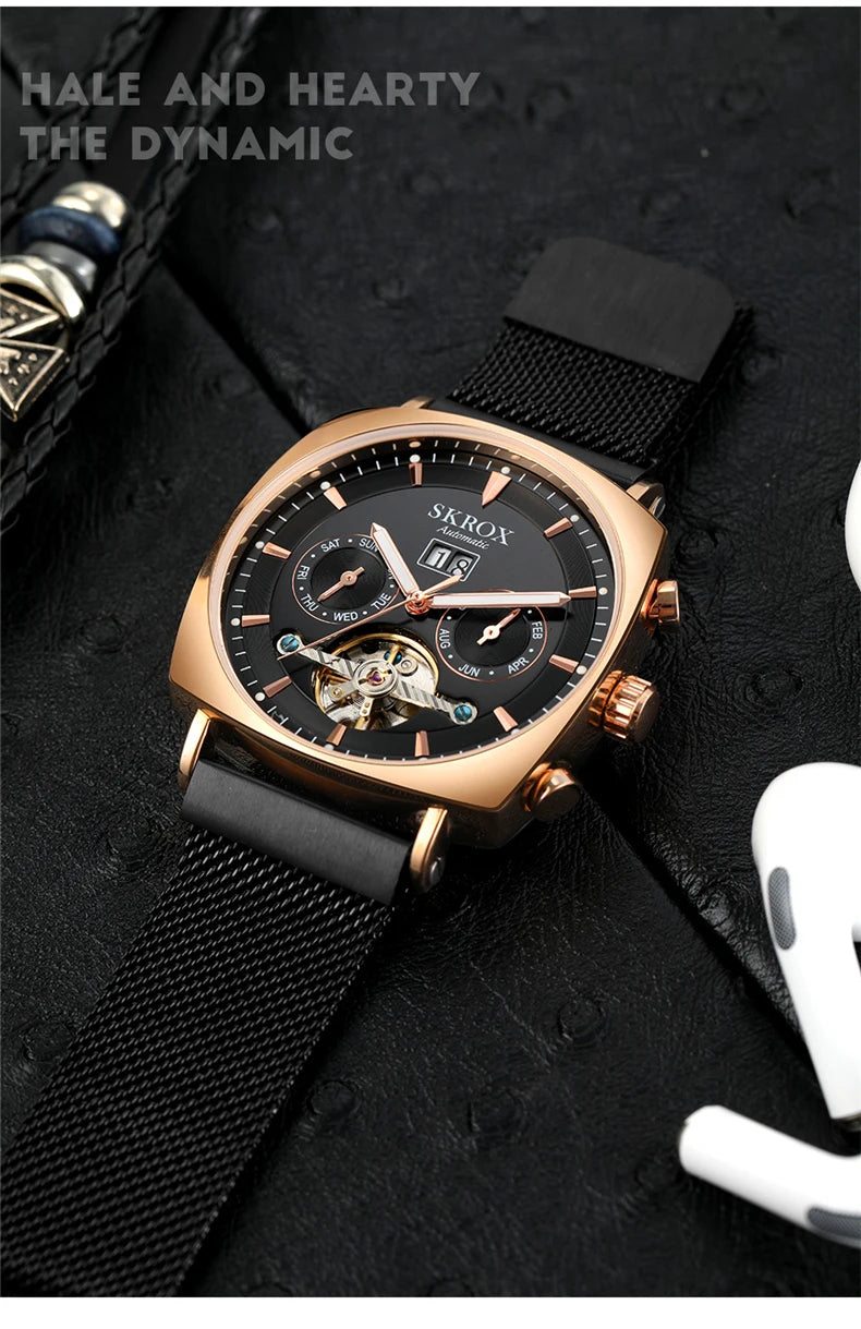 SKROX Square Tourbillon Automatic Movement Man Watch Mechanical Male Wristwatches Original Brand High-End Luxury Clockwork reloj