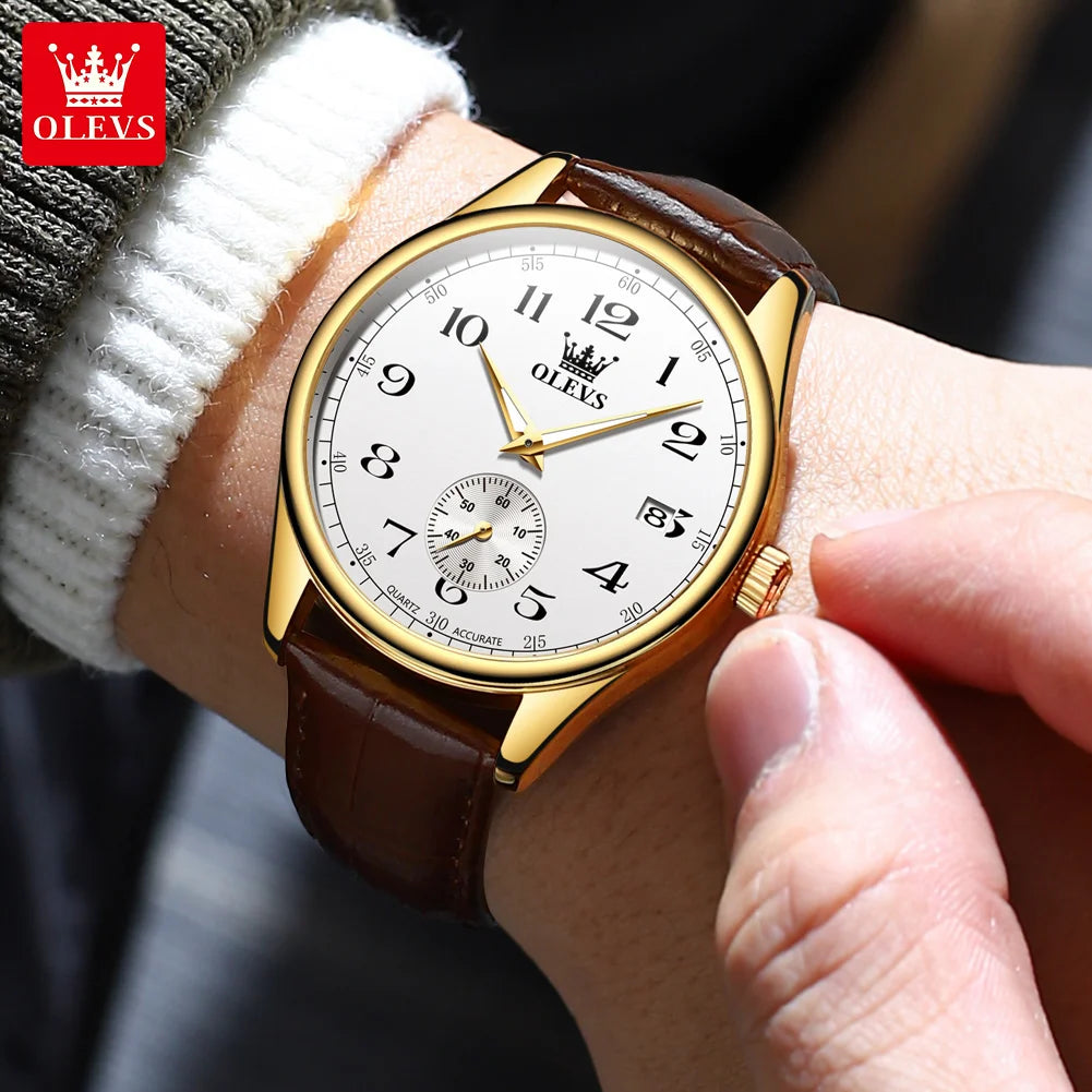 OLEVS 3622 Chronograph Quartz Watch for Men Fashion Leather Strap Luminous Waterproof Classic Digital Dial Top Men's Wristwatch