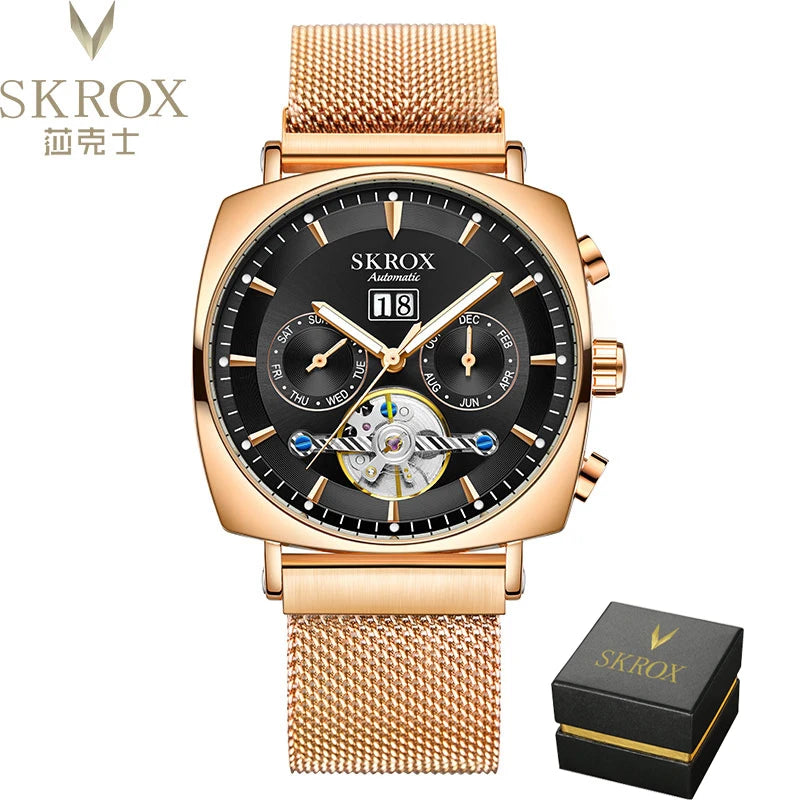 SKROX Square Tourbillon Automatic Movement Man Watch Mechanical Male Wristwatches Original Brand High-End Luxury Clockwork reloj