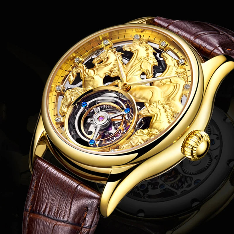 Aesop Flying Tourbillon Mechanical Watch For Men Eight Horses Stylish Waterproof Wristwatch Stylish Skeleton Dial Luxury 2025A