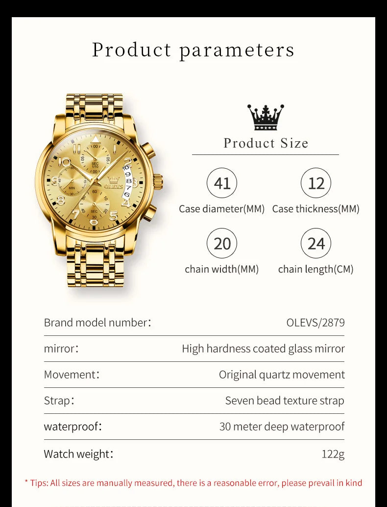 OLEVS Men's Watches Top Brand Luxury Fashion Fine Steel Original Quartz Wristwatch Waterproof Luminous Date Chronograph reloj