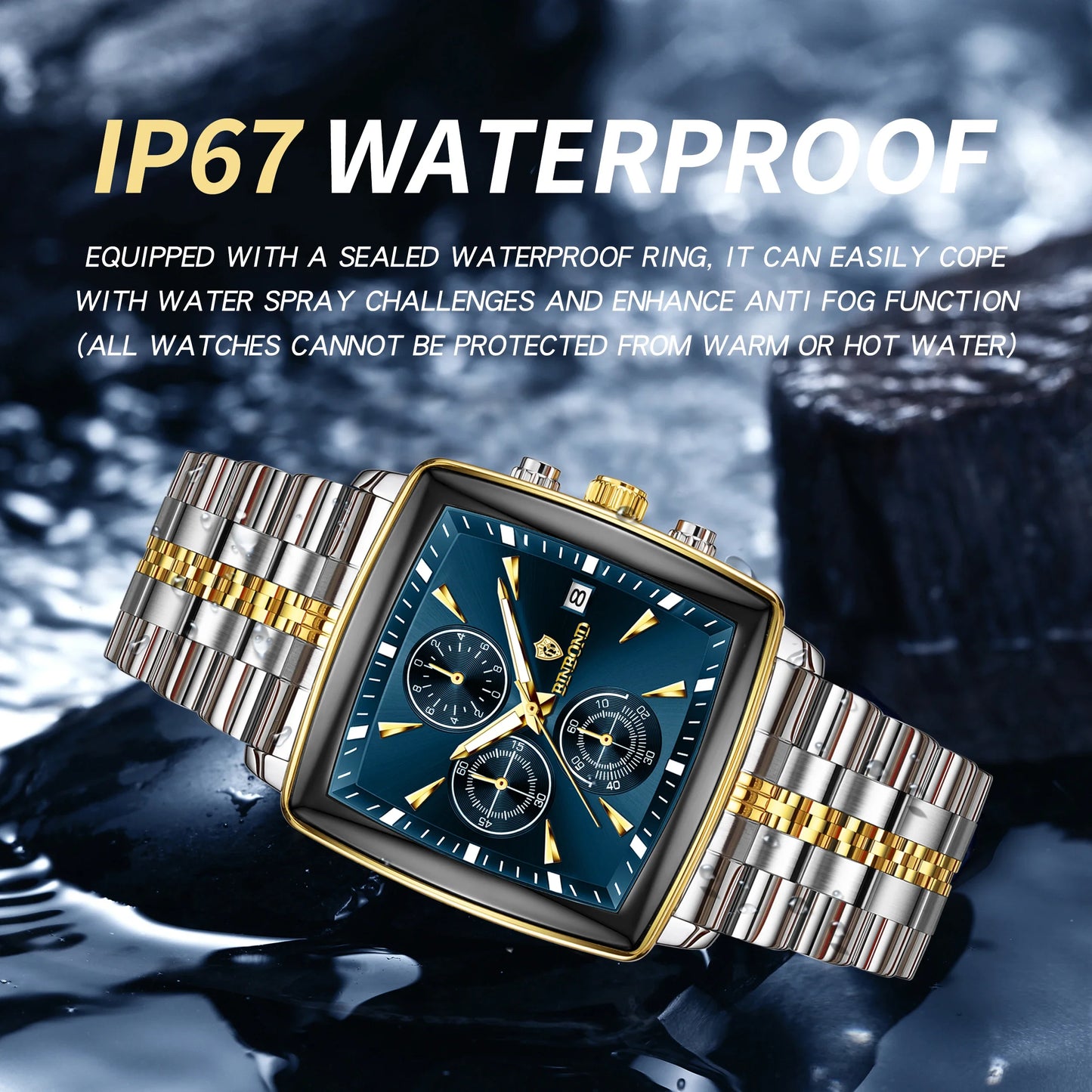 Luxury Square Sport Man Wristwatch Waterproof Luminous Chronograph Quartz Men's Watches Stainless Steel Men Watch Reloj