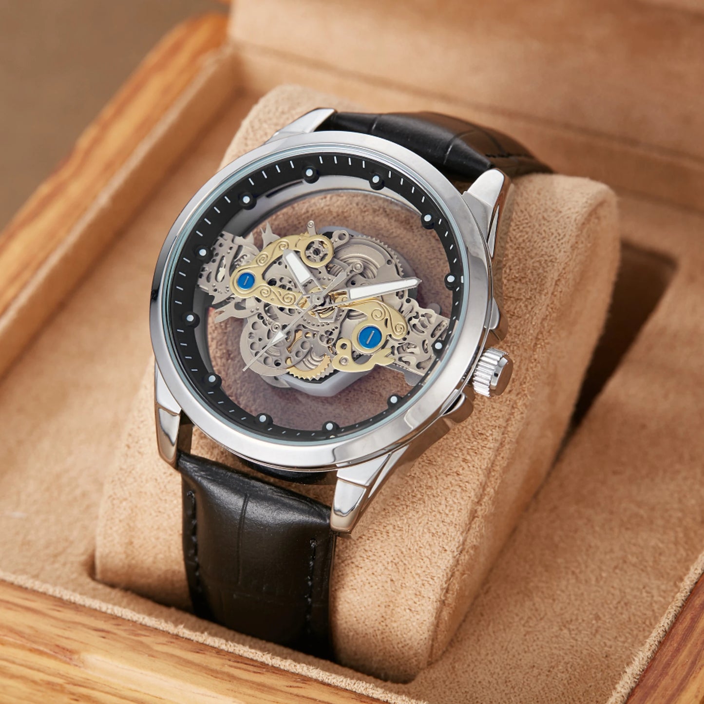 New Men's Watches Top Brand Luxury Original Waterproof Quartz Watch for Man Gold Skeleton Style 24 Hour Day Night часы мужские