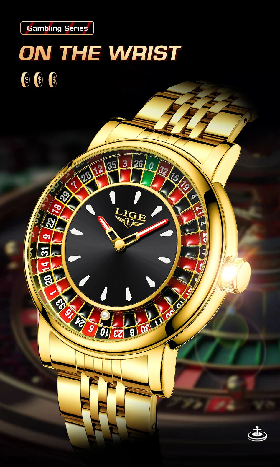 LIGE Unique Creative Men's Watches Fashion Casual Stainless Steel Rotating Dial Roulette Waterproof Classic Quartz Man Watch New