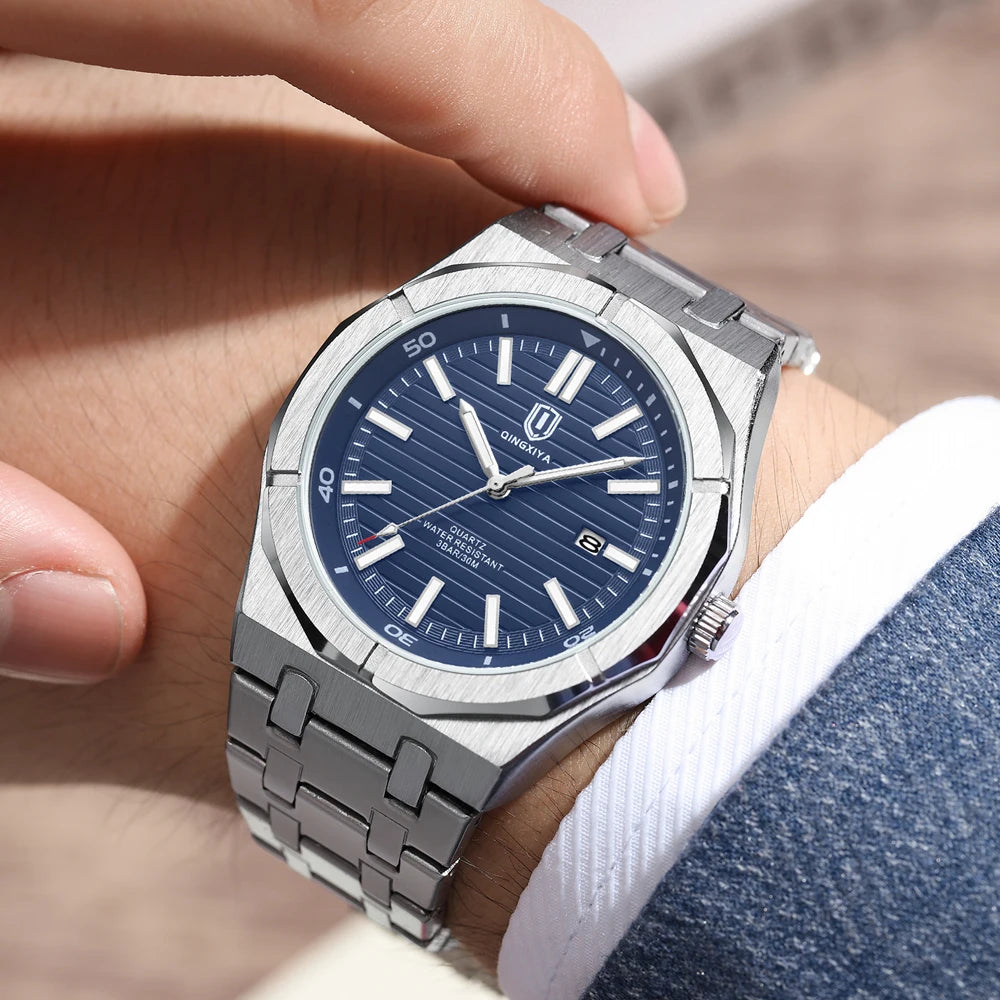 QINGXIYA Mens Watch Top Brand Luxury Auto Date Quartz Watch for Men Stainless Steel Waterproof Wrist Watches relogio masculino
