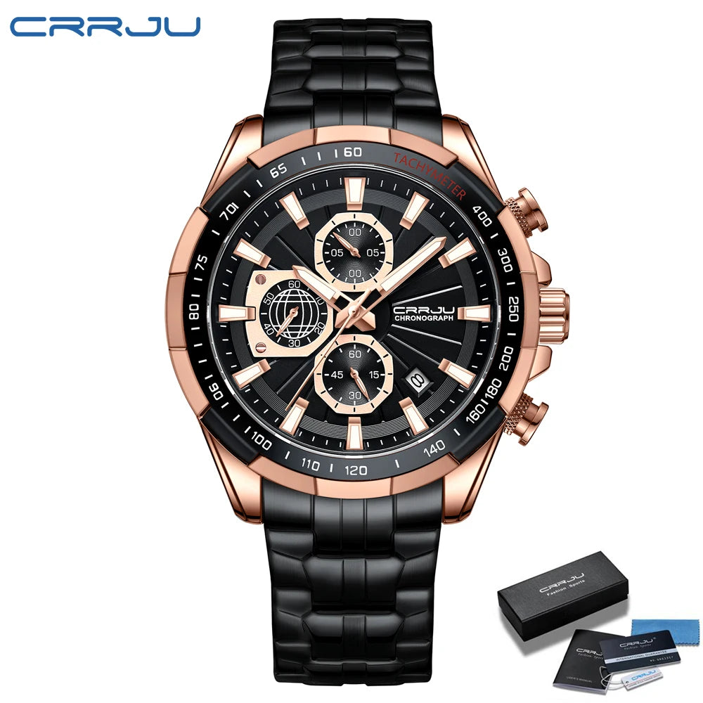 CRRJU Men's Watches Fashion Business Multifunction Quartz Chronograph with Auto Date and Luminous Hands Relogio Masculino