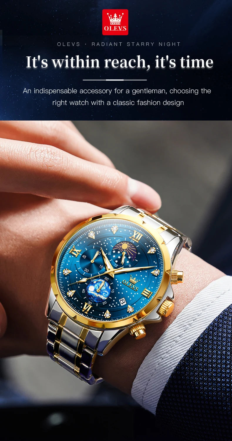 OLEVS 9807 New Mens Watches Original Quartz Watch Multifuncion Chronograph Watch For Man Waterproof Luminous Mens Gifts Freebie