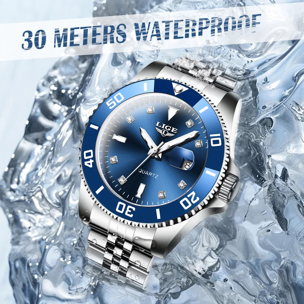 LIGE Men Top Brand Luxury Watch Fashion Diver 30ATM Waterproof Wristwatch Date Clock Sport Quartz Watches Mens Relogio Masculino