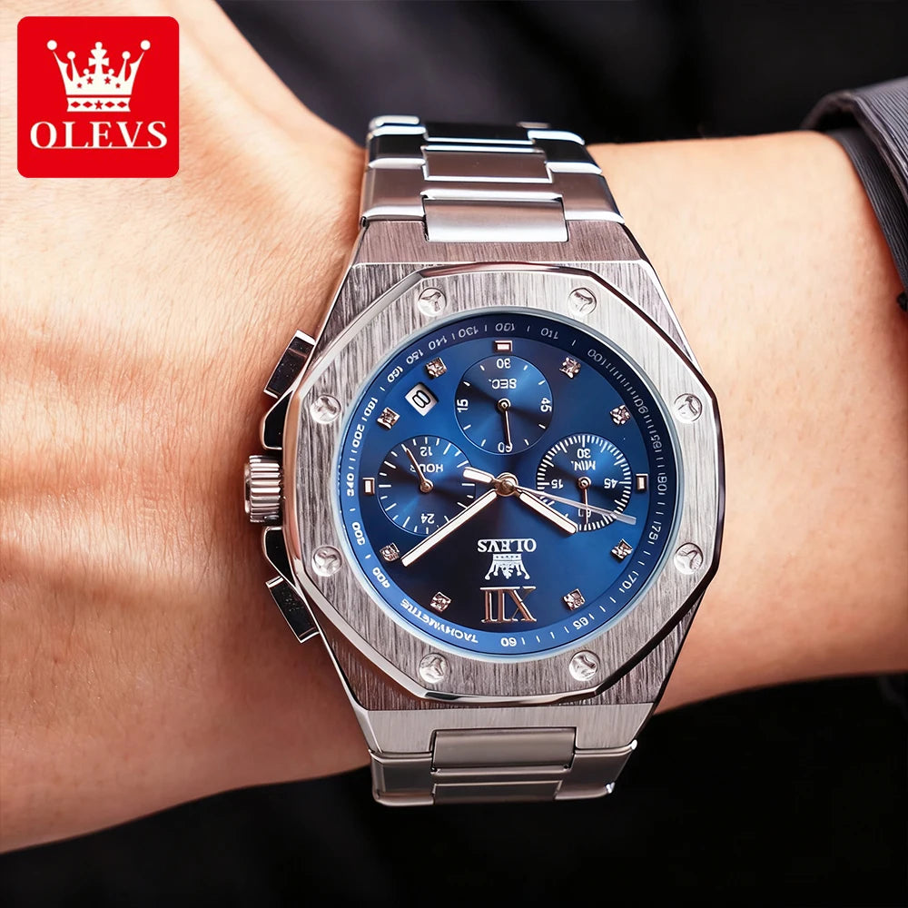 OLEVS Men's Watches Classic Luxury Top Brand Fine Steel Original Quartz Wristwatch for Man Waterproof Luminous Date Chronograph