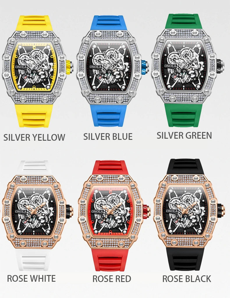 2022 New Men's Watch ONOLA Fashion Luxury Diamond Inlaid Design Quartz Waterproof Tape Watches Men Relogio Masculino Clock