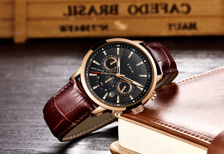 2024 LIGE Top Luxury Mens Watch Casual Business Quartz Watches Men Fashion Leather Wristwatch Waterproof Male Clock Reloj Hombre