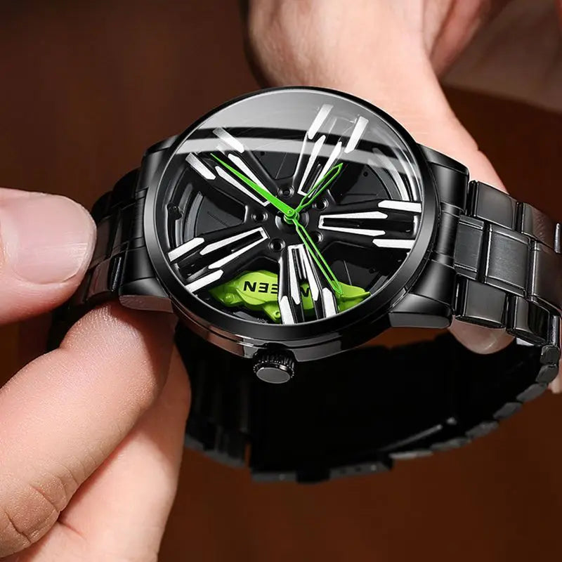 2025 New Racing Watches Men Custom Design Super Car Rim Watch Stainless Steel Black Retro Waterproof Watch Relogio Masculino