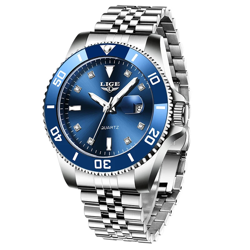 LIGE Men Top Brand Luxury Watch Fashion Diver 30ATM Waterproof Wristwatch Date Clock Sport Quartz Watches Mens Relogio Masculino