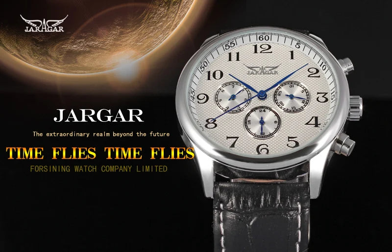 JARAGAR Luxury Replica Six Hands Multifunctional Automatic Man Watches Leather Elegant Mechanical Waterproof Male Wrist Clock
