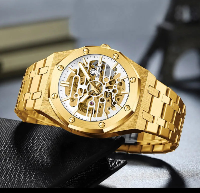 Luxury Men’s Automatic Mechanical Watch, Skeleton Design Self-Winding Wristwatch, Hot-Selling Export Business Watch