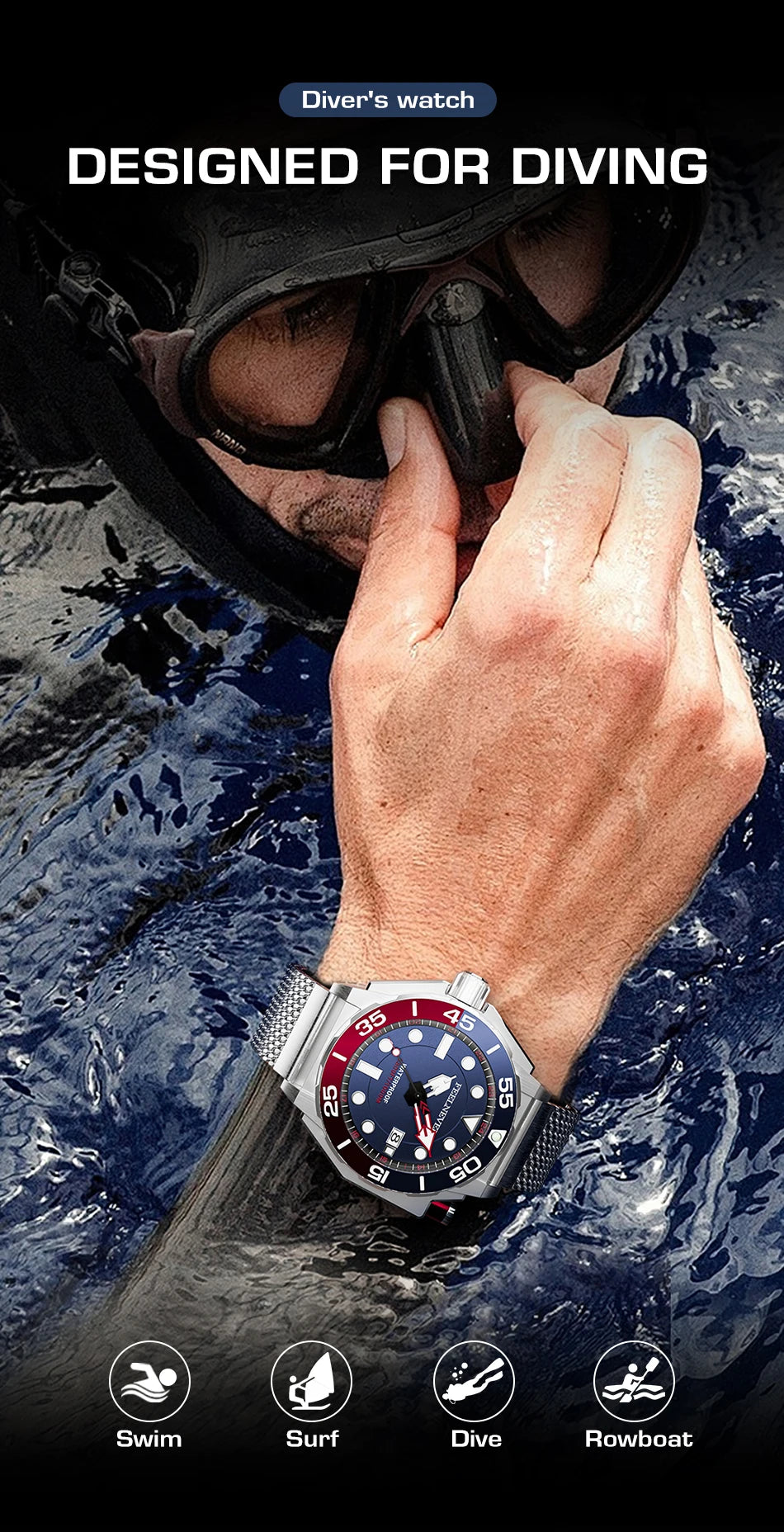 LIGE Top brand luxury watches mens automatic mechanical watch luminous large dial 1000M Gift waterproof relogios masculino+BOX