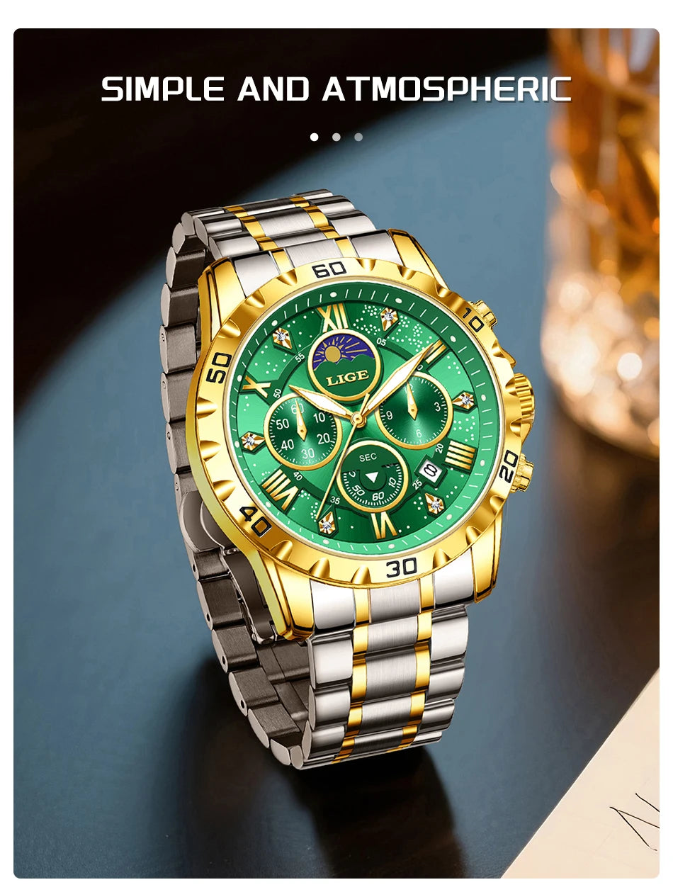 LIGE Woman Watches Rose Gold Top Brand Luxury Green Watch Women Quartz Waterproof Women's Wristwatch Ladies Girls Watches Clock