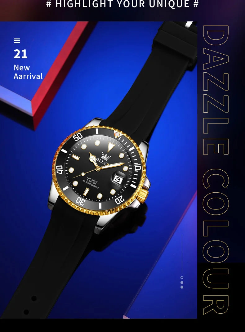 OLEVS 6650 Luxury Automatic Watch Men Rotary Lap Mechanical Movement Waterproof Sports Top Brand Stainless Steel Wristwatch