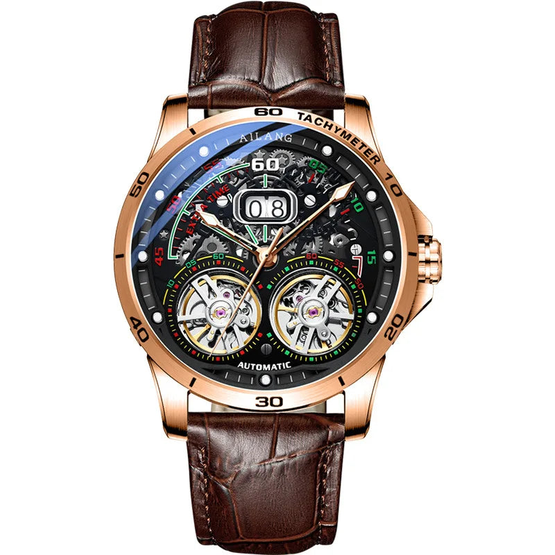 Luxury Sports Double Tourbillon Watches for Men Fashion Calendar Mechanical Watch Waterproof Luminous Clock Mens