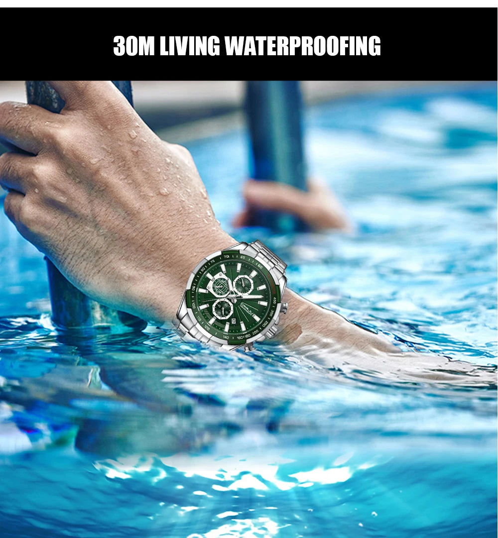 CRRJU Men's Watches Fashion Business Multifunction Quartz Chronograph with Auto Date and Luminous Hands Relogio Masculino