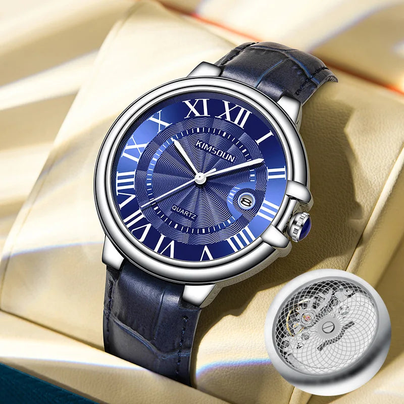 2025 Brand Men Watch Business High-end Transparent Waterproof Leather Strap Rome Battery Male Fashion Quartz Clock Watches gift