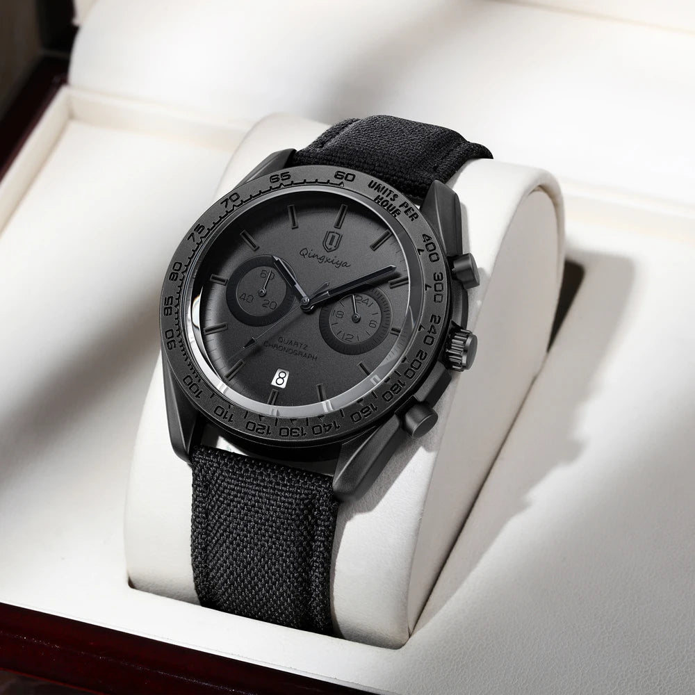 QINGXIYA Fashion Chronograph Quartz Watch for Men Sports Leather Strap Waterproof Date Luxury Mens Watches Relogio Masculino