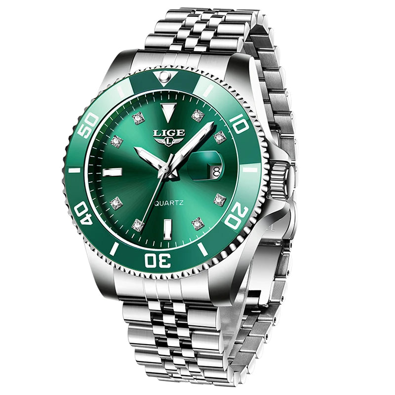 LIGE Men Top Brand Luxury Watch Fashion Diver 30ATM Waterproof Wristwatch Date Clock Sport Quartz Watches Mens Relogio Masculino