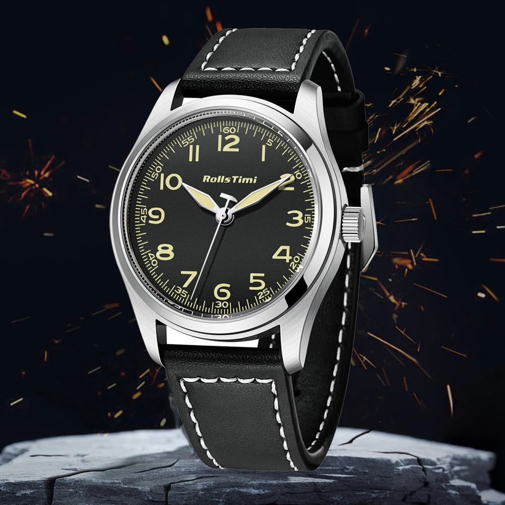 2025 New Rollstimi Men's Brand Watches Quartz Sapphire Mirror Men Simple Luminous Waterproof Wristwatch Business Leather Clock