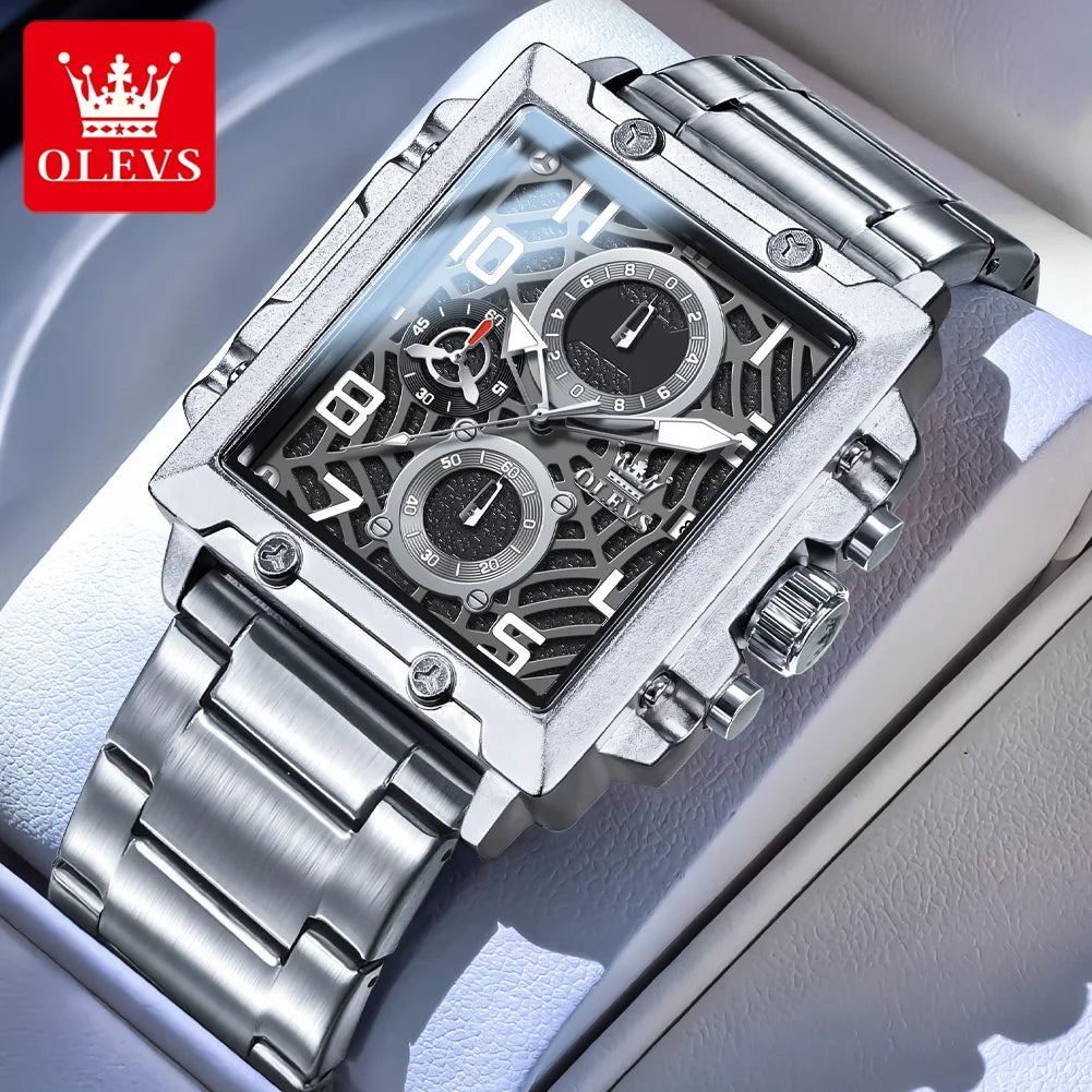 OLEVS 2958 Men Watch Fashion Business Square Quartz Watch Luxury Brand Waterproof Chronograph Formal Sports Men Watch Box Reloj