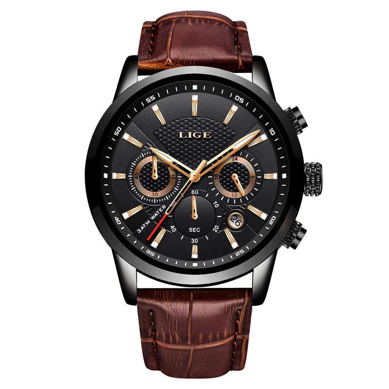2024 LIGE Top Luxury Mens Watch Casual Business Quartz Watches Men Fashion Leather Wristwatch Waterproof Male Clock Reloj Hombre