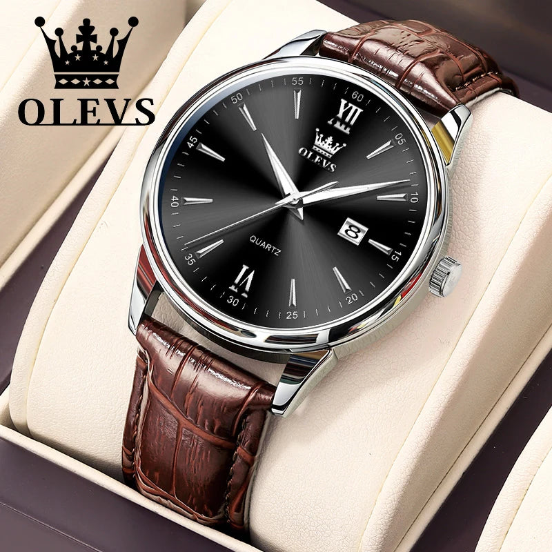 OLEVS Luxury Business Quartz Watches for Men Leather Strap Original Casual Waterproof Man Watch High Quality Men's Wrist Watches