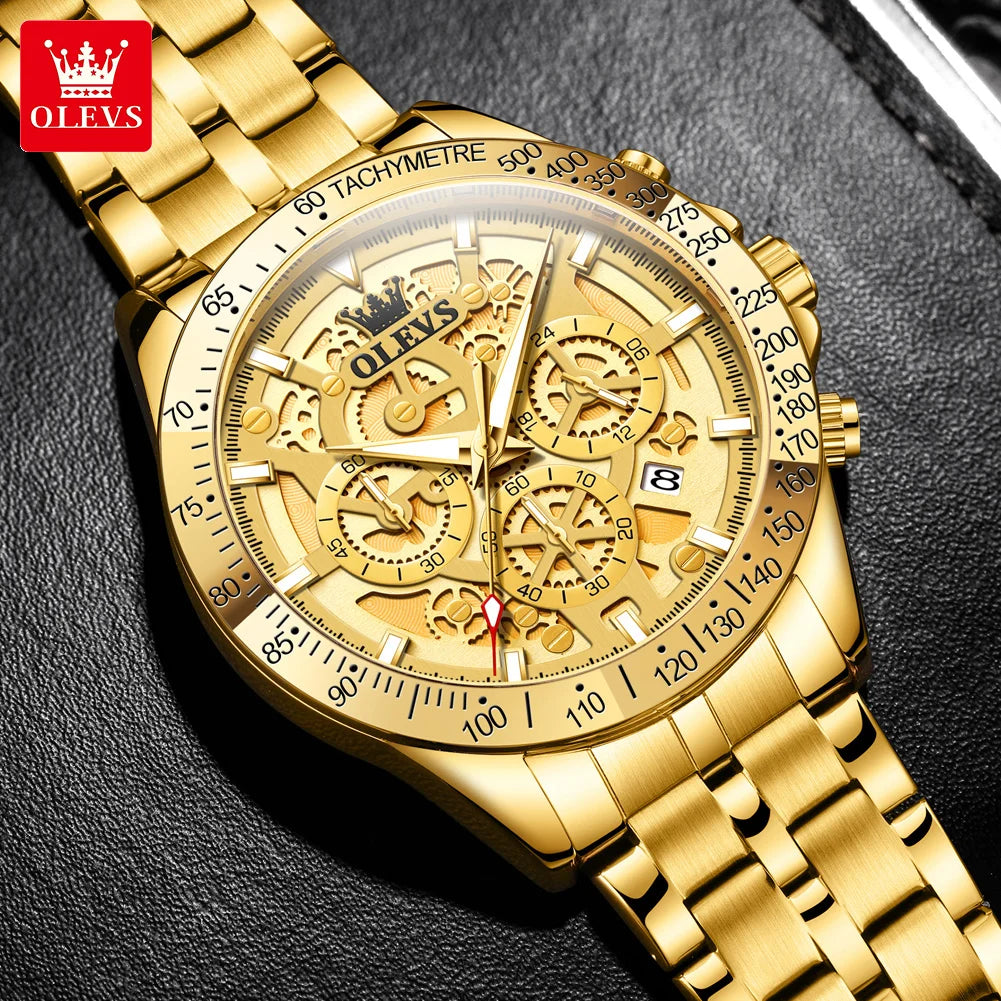 OLEVS 9913 Man Watches 44mm Big Dial Luxury Business Quartz Watch For Men Waterproof Luminous Chronograph Fashion Men Hand Clock