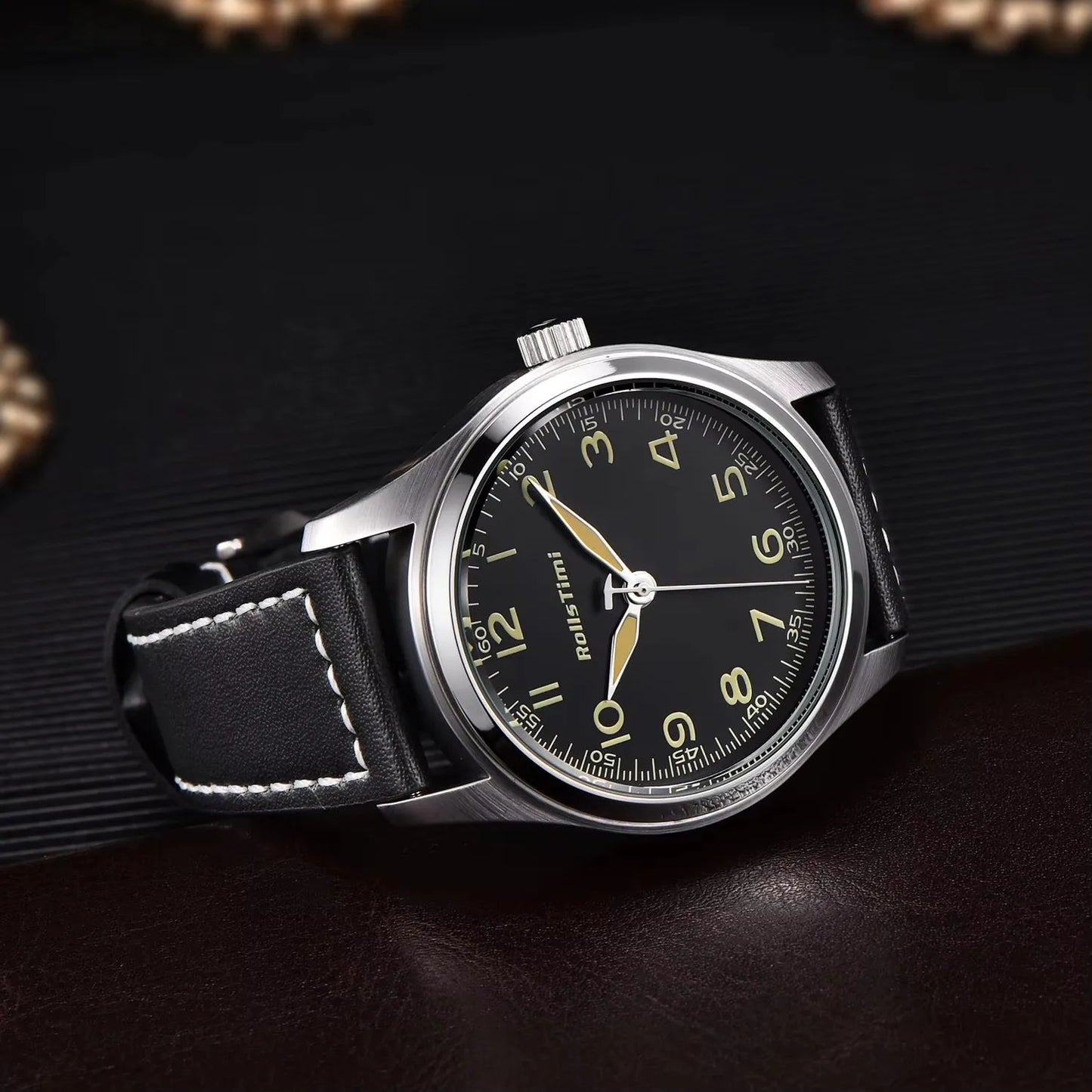 2025 New Rollstimi Men's Brand Watches Quartz Sapphire Mirror Men Simple Luminous Waterproof Wristwatch Business Leather Clock