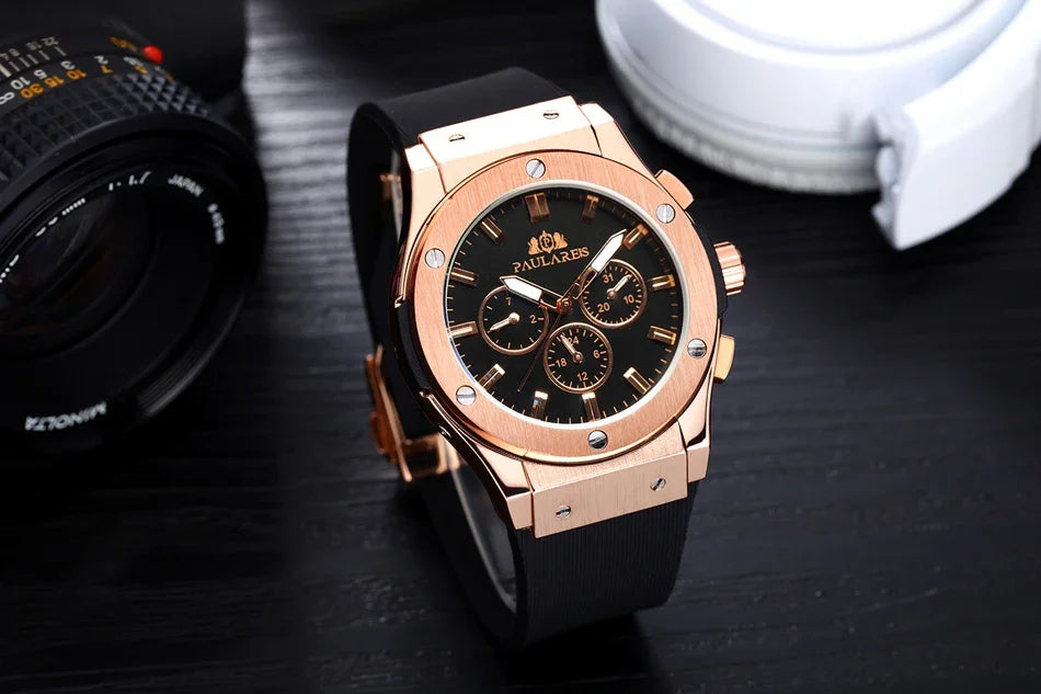 Automatic Watches for Men Mechanical Movement Rose Gold Silver Black Case White Rubber Casual Sports Geneve Watch