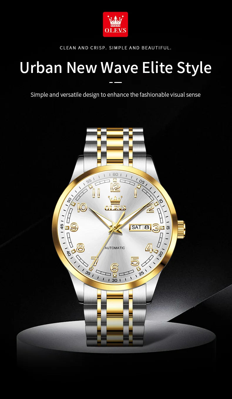 OLEVS Luxury Watch For Men automatic mechanical Wristwatches Classic Men Watch Waterproof Gray Dial Luxury Brand Date Week 7077