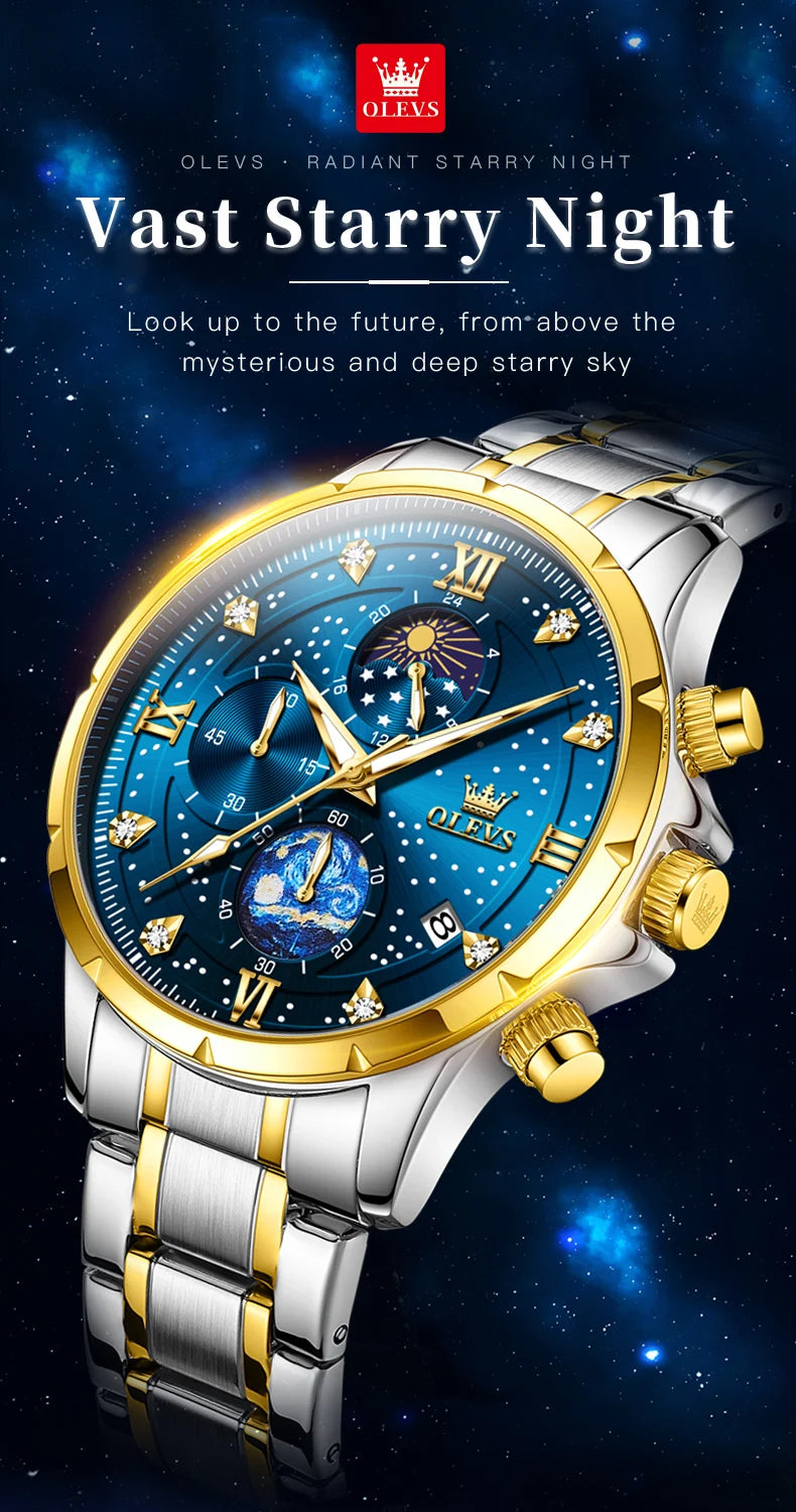 OLEVS 9807 New Mens Watches Original Quartz Watch Multifuncion Chronograph Watch For Man Waterproof Luminous Mens Gifts Freebie